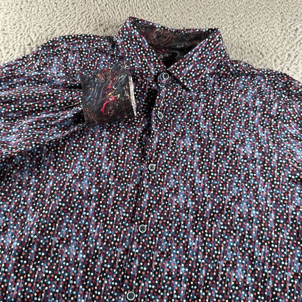Robert Graham Shirt Mens M Multi Dot Paisley Contrast Cuff Cotton Button Up